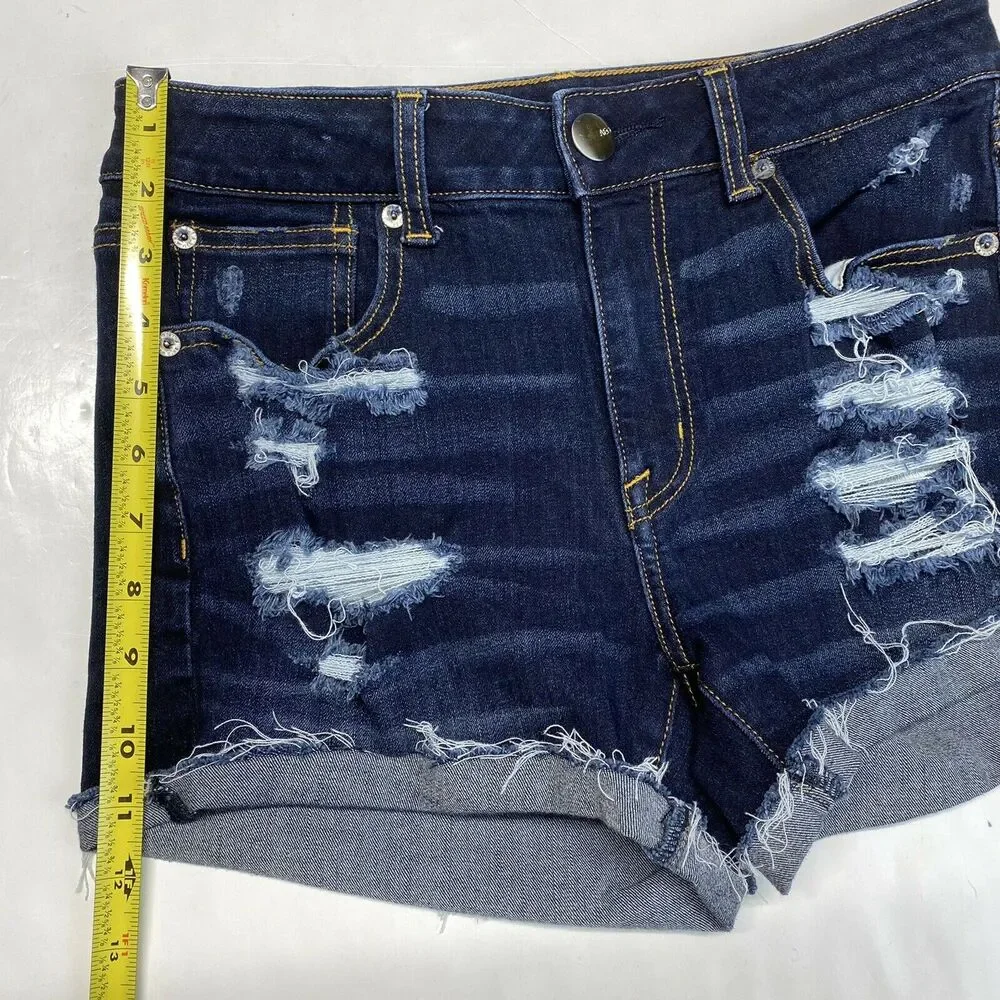 American Eagle Shorts 6 Hi-Rise Shortie 360 Super Stretch Denim Distressed EUC